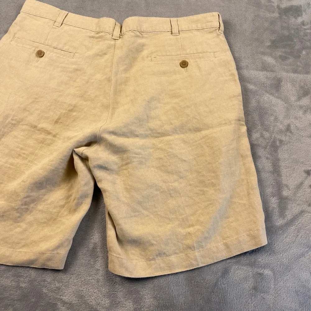 Jos A Bank Men's 36 100% Linen Shorts Beige Tan Flat Front Summer Casual Preppy